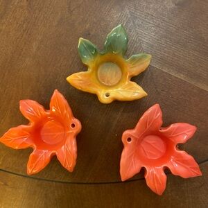 Autumn Leaves Tea Light Holders or‎ Ornaments Set of 3. Ceramic Pottery.
